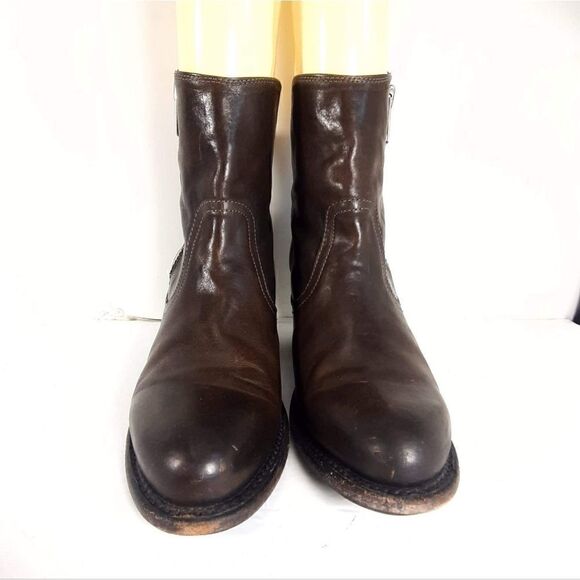 Frye Women's Leslie size 7,5 B Brown Leather Ankle Side Zip Booties Boots - Picture 3 of 15